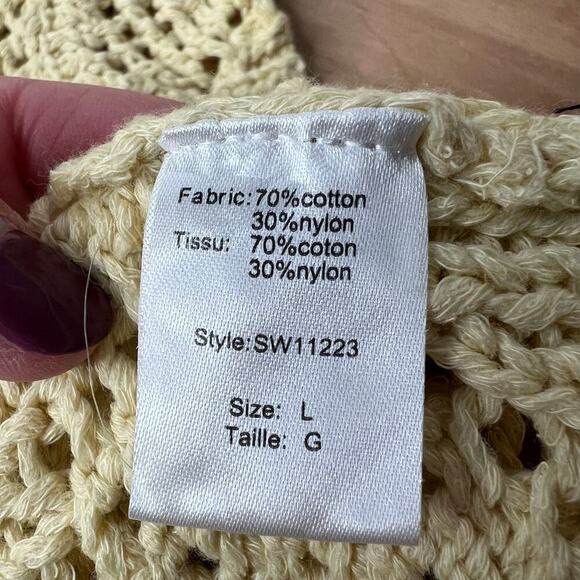 NWT Elan Crochet Open Knit Top Cap Sleeve Butter Yellow Cottage Festival Boho Lg - Picture 10 of 10